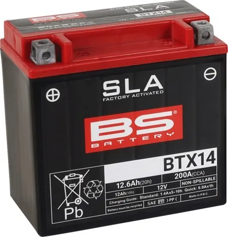BS Battery BTX14 AGM Battery 200 CCA For 2002-2007 V-Rod 1130cc & 1994-2010 Buell S1/XB/Blast (300681)