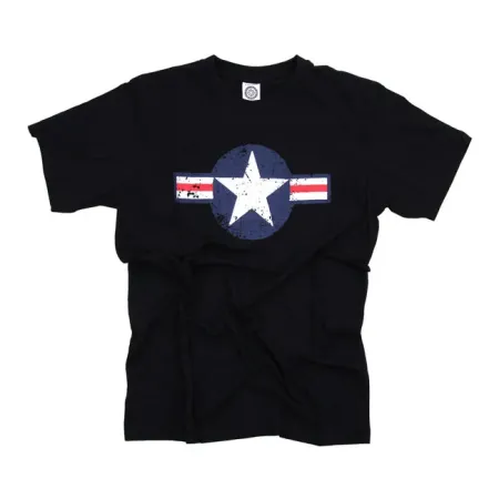 Army Surplus T-shirt Air Force Star & Bars Black Size Medium (133504-BLK-M)