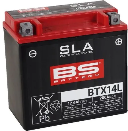 BS Battery BTX14L AGM Battery 200A For 2004-2022 XL Sportster & 2015-2020 XG Street Models (300760)