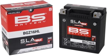 BS Battery BGZ16HL Max AGM Battery 240 CCA For 2004-2025 Sportster / RH Nightster, 2021-2023 Pan America  & 2015-2020 XG Street Models (300932)